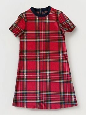 Stradivarius Women’s S Knit Red Dress Above Knee Plaid Printed Short Sleeve Mini